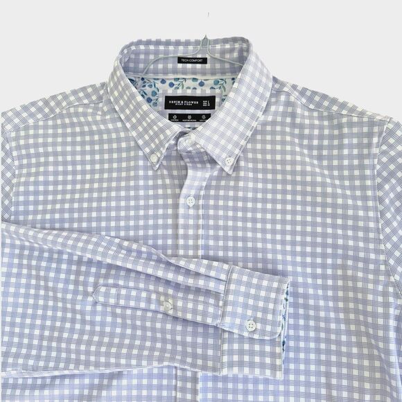 Denim & Flower Ricky Singh Tech Comfort Men's Button-Down Shirt Lavender Plaid L - Picture 1 of 9